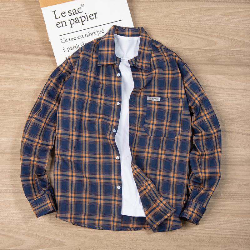 Áo Sơ Mi Flannel Logo Túi Ngực Kẻ Caro Dài Tay Nam Nữ Thời Trang Trẻ Trung Chất Cotton Dày Dặn Thoáng Mát Có Cổ Menswear Áo Khoác Nắng Size 48-88kg