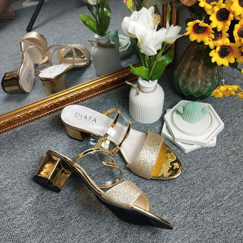 Sandal Heels Wanita Pasir Gliter Tinggi 5cm Mika Bahan Gliter Ukuran 37-40 - Sendal 6