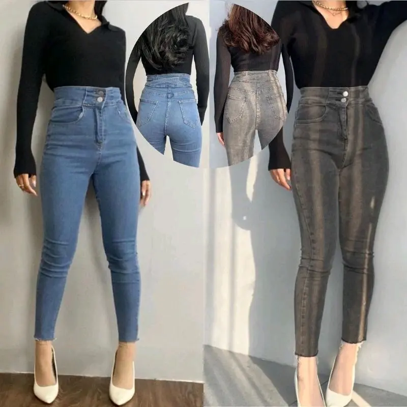 Celana Pensil Silang Highwaist Skinny Strecht Jeans Stretch Bawahan Panjang Wanita Melar Denim Cewek