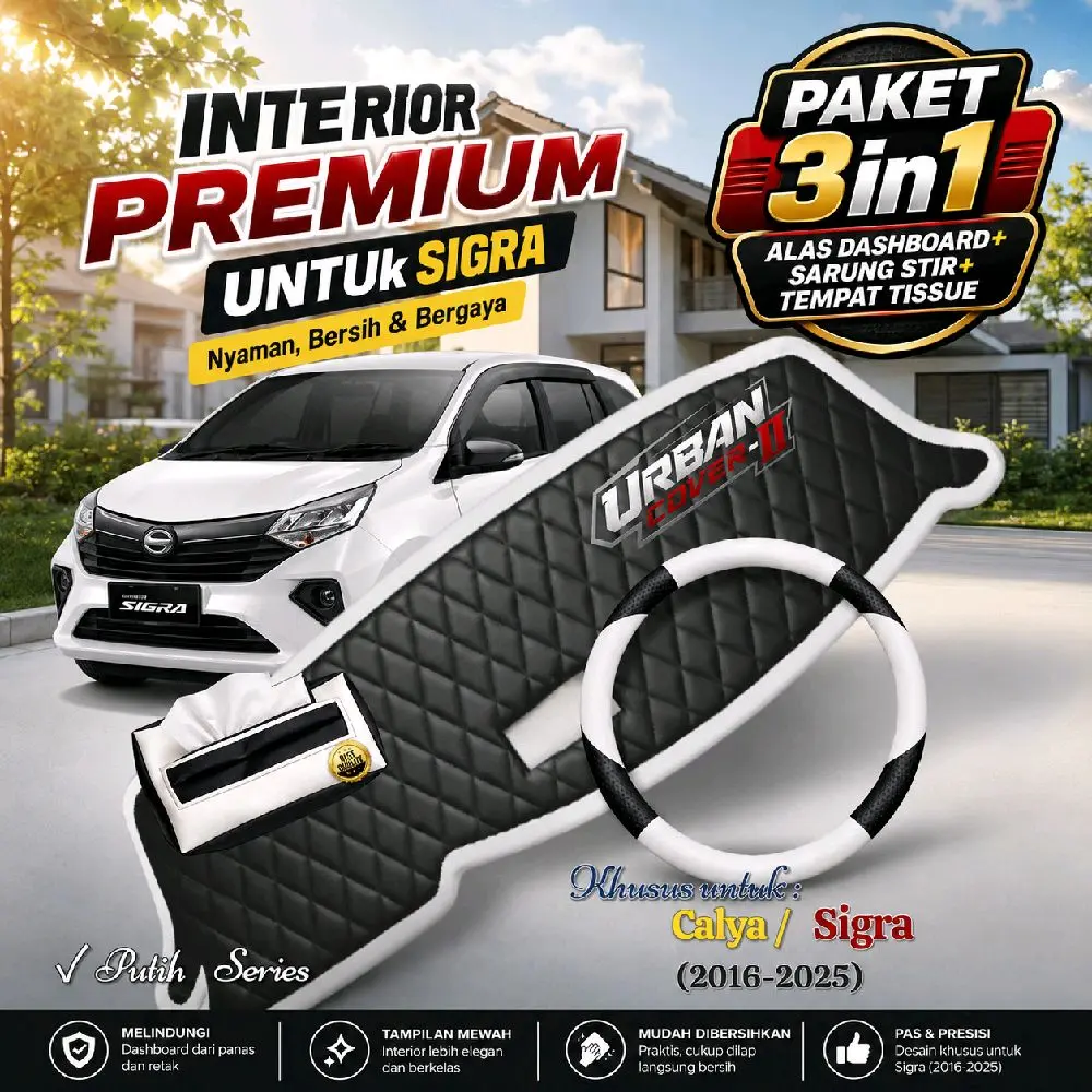 Paket 3 in 1 Alas Dashboard + Sarung Stir + Tempat Tissue Calya / Sigra (2016-2025) Alas Dashboard Premium | Anti Silau, Elegan, Pas Presisi, Bikin Kabin Makin Mewah