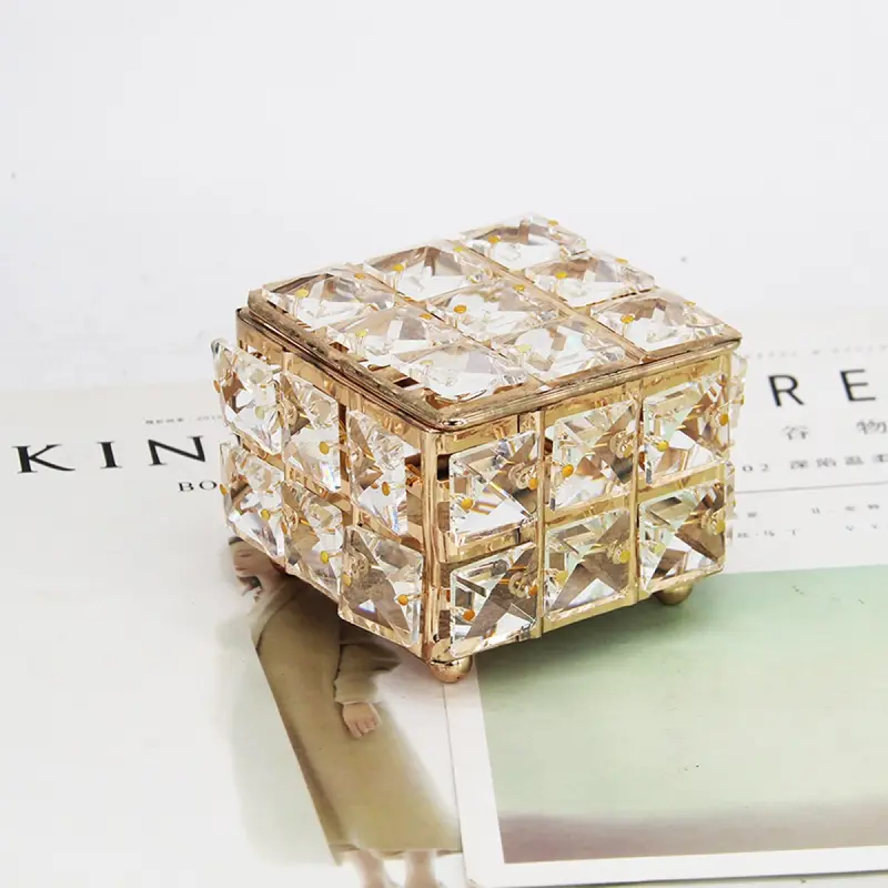 Emas Kotak Perhiasan Kristal Mini Tempat Perhiasan Organizer Accesories Kotak Perhiasan Kristal Mini Kecil 0