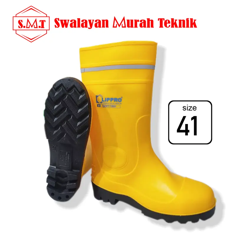 Sepatu Boot LIPPRO Safety Boot Multifungsi Rubber Steel Toe Anti Slip S4 Kuning 100% PVC Size 40-43 - Shoes 1