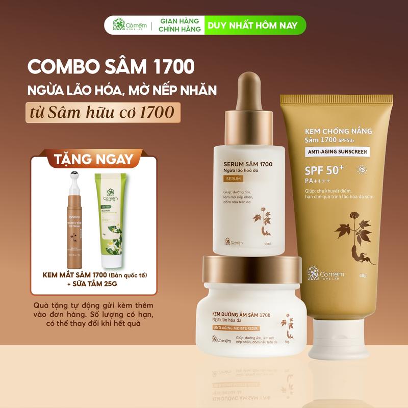 Bộ Chăm Sóc Da 3 Bước Kem Dưỡng Serum Sâm Và Kem Chống Nắng Sâm 1700 Cỏ Mềm