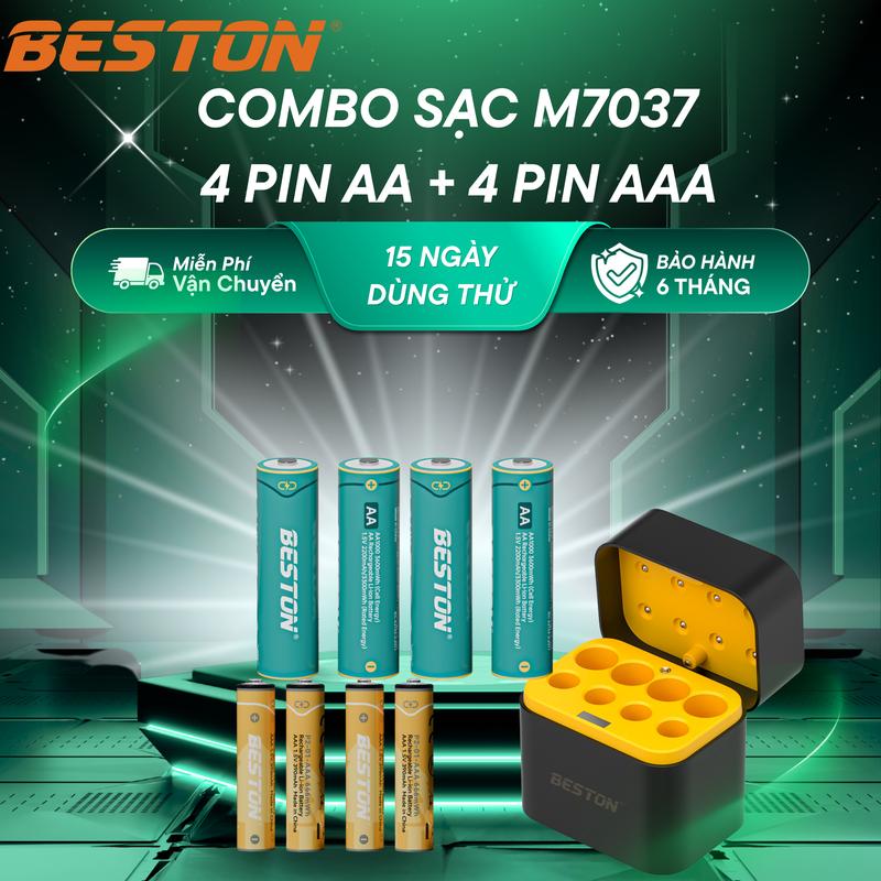 BESTON Combo Sạc M7037 4 Pin AA & 4 Pin AAA Li-ion 1.5V Dùng Cho Micra Kaoke Đèn LED Đồng Hồ Máy Đo Huyết Áp Pin Li-ion Siêu Bền 1000 Lần Sạc Xả