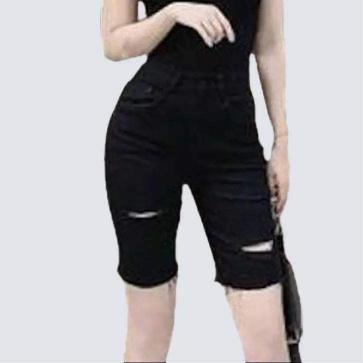  Quần Đùi ngố kaki nữ giãn rách cào nhẹ lưng cao lai tua Women Pan Có Túi Jean Denim Pants 