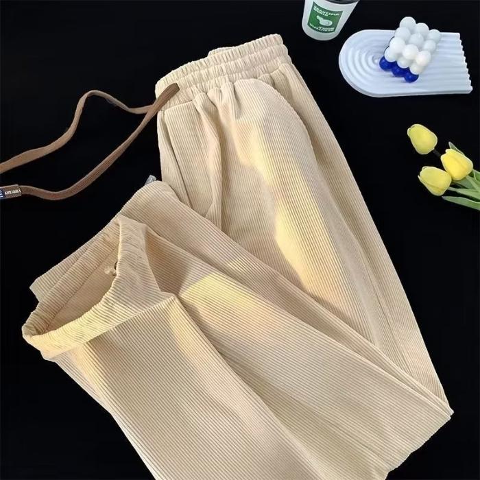 Product Introduction of Quần Ống Rộng Vải Nhung Kẻ Chính Hãng MANAMO, Dành Cho Nữ, Dáng Rộng Và Bó Sát, Thích Hợp Cho Mùa Xuân / Mùa Hè, Quần Thể Thao Thường Ngày Phong Cách Mỹ Cổ Điển Có Vòng Bít Dây Rút, Quần Nỉ, Phổ Biến Trên Instagram (Ins). Women Voi Màu Đen Pants 20