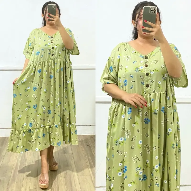 Daster Rayon Jumbo Wanita LD 140cm Lengan Pendek Rample Bawah Busui Able Nyaman Lembut dengan Kancing Aktif di Depan 5
