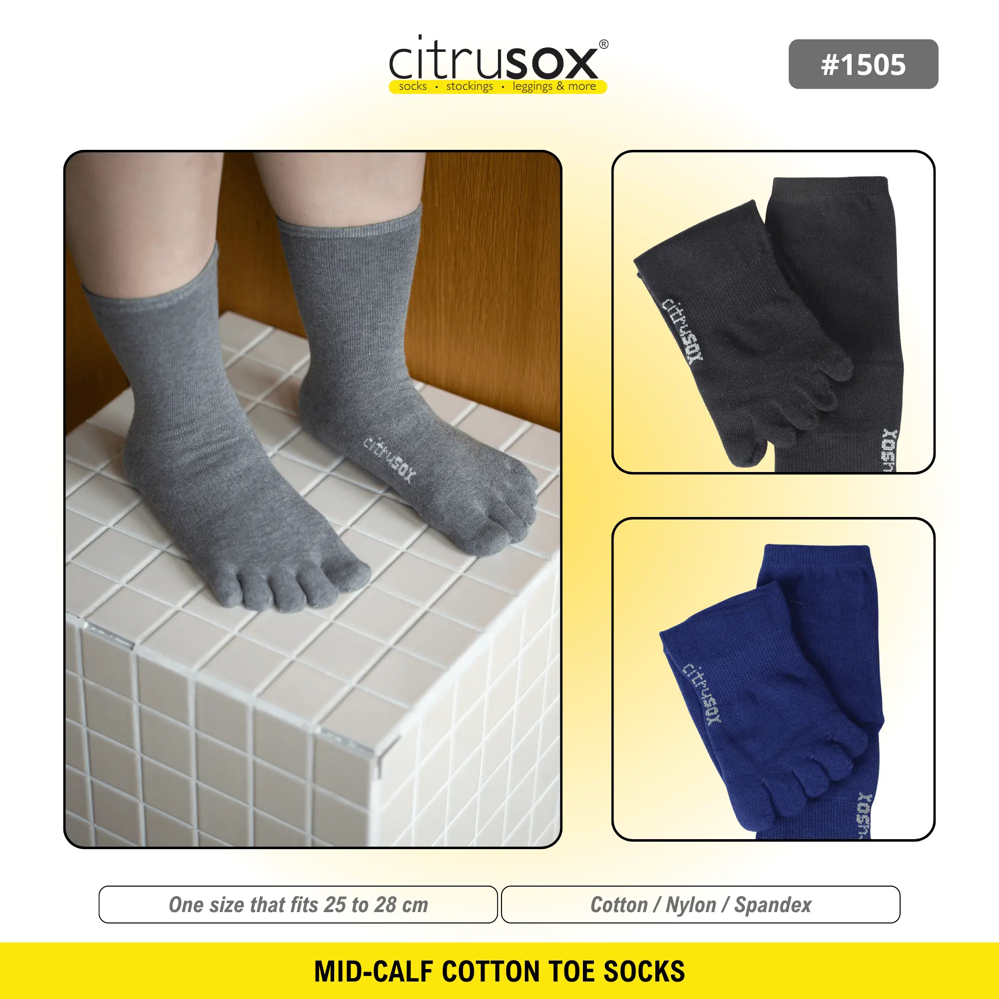 CITRUSOX Mid-Calf Toe Socks | Cotton High Socks for Work Pants | Men Socks for Him Menswear Plain (25-28 cm fits EU 41-45) #1505
