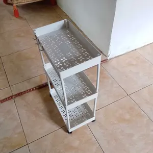 Square rak troli rak dapur rak serbaguna rak susun portable rak dorong 4 tingkat dengan roda