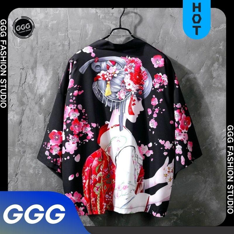 Kimono ngắn Tay Mùa Hè, Unisex, Dành Cho Nam, Thời Trang Đường Phố Nhật Bản, Quần Áo Trang Phục Samurai, Áo Mỏng, Áo Sơ Mi Nam Phong Cách Hawaii Màu Đen Shirt Menswear 1