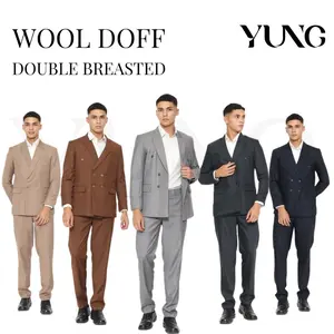YUNG Setelan Jas Double Breasted Doff Polos Slim Fit Pria Formal & Casual