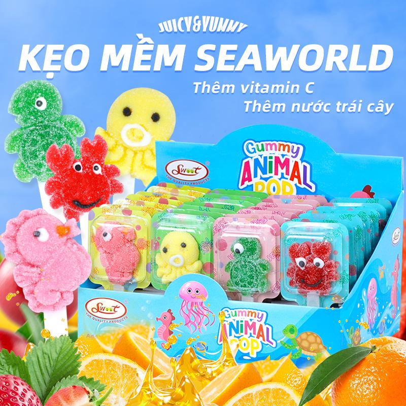 SWOOT - Kẹo dẻo Thế Giới Đại Dương,Cua/Bạch tuộc/rÙA/Cá ngựa Hình dáng dễ thương ,Hộp 28 que (588g) – Có vitamin C & nước trái cây