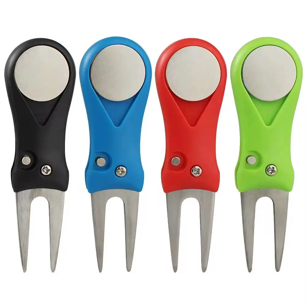 Golf Divot Tool Alat Divot Golf Magnetic Ball Marker Pitchfork Repair Tool Foldable
