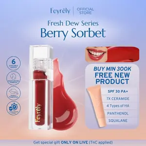 FEYRELY Fresh Dew Tint 4,5ml - 02 Berry Sorbet Lip Tint Glossy Plumpy Moist Tahan Lama dan Cocok untuk Bibir Gelap Lipstick Liptint Lipstik
