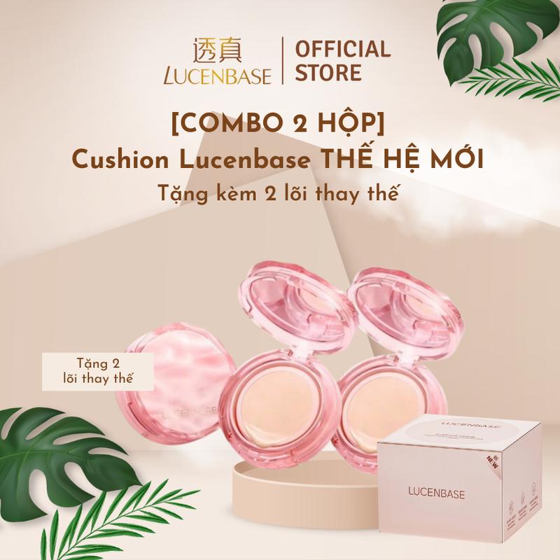 COMBO 2 Hộp Cushion Lucenbase cấp ẩm, kiềm dầu, chống nước, che phủ tốt, mịn da 15g - Tặng 2 lõi thay thế