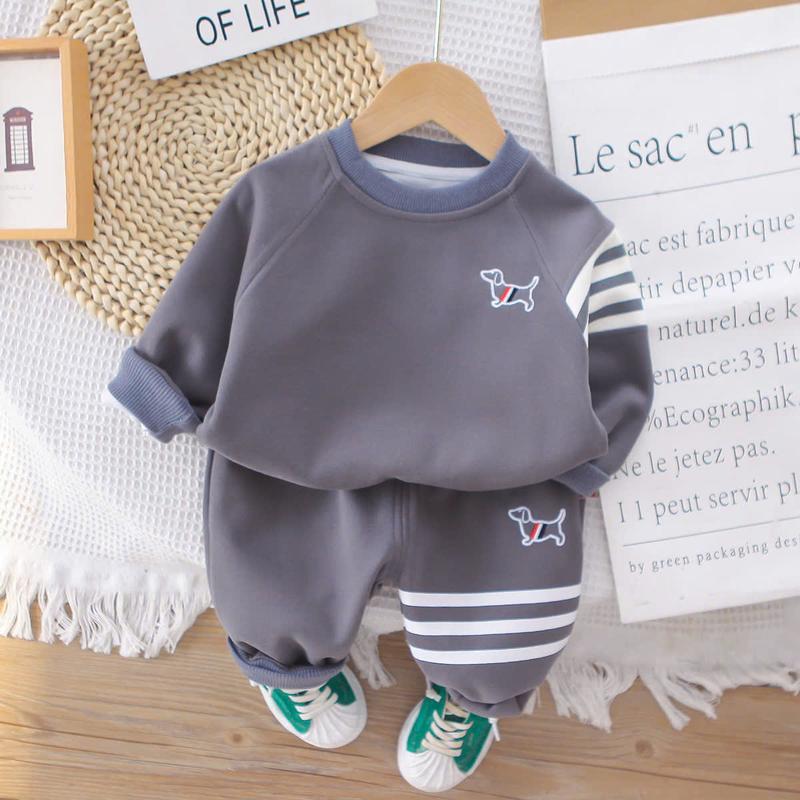 Bộ quần áo dài tay chất liệu nỉ bông thêu hình cún cho bé 8-18kg quần áo trẻ em