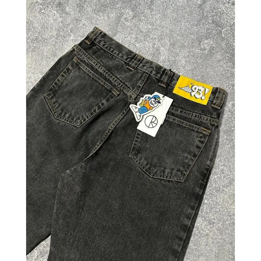 High street hip-hop aesthetic geometric pattern printed jeans men y2k baggy versatile casual simple comfortable wide leg pants