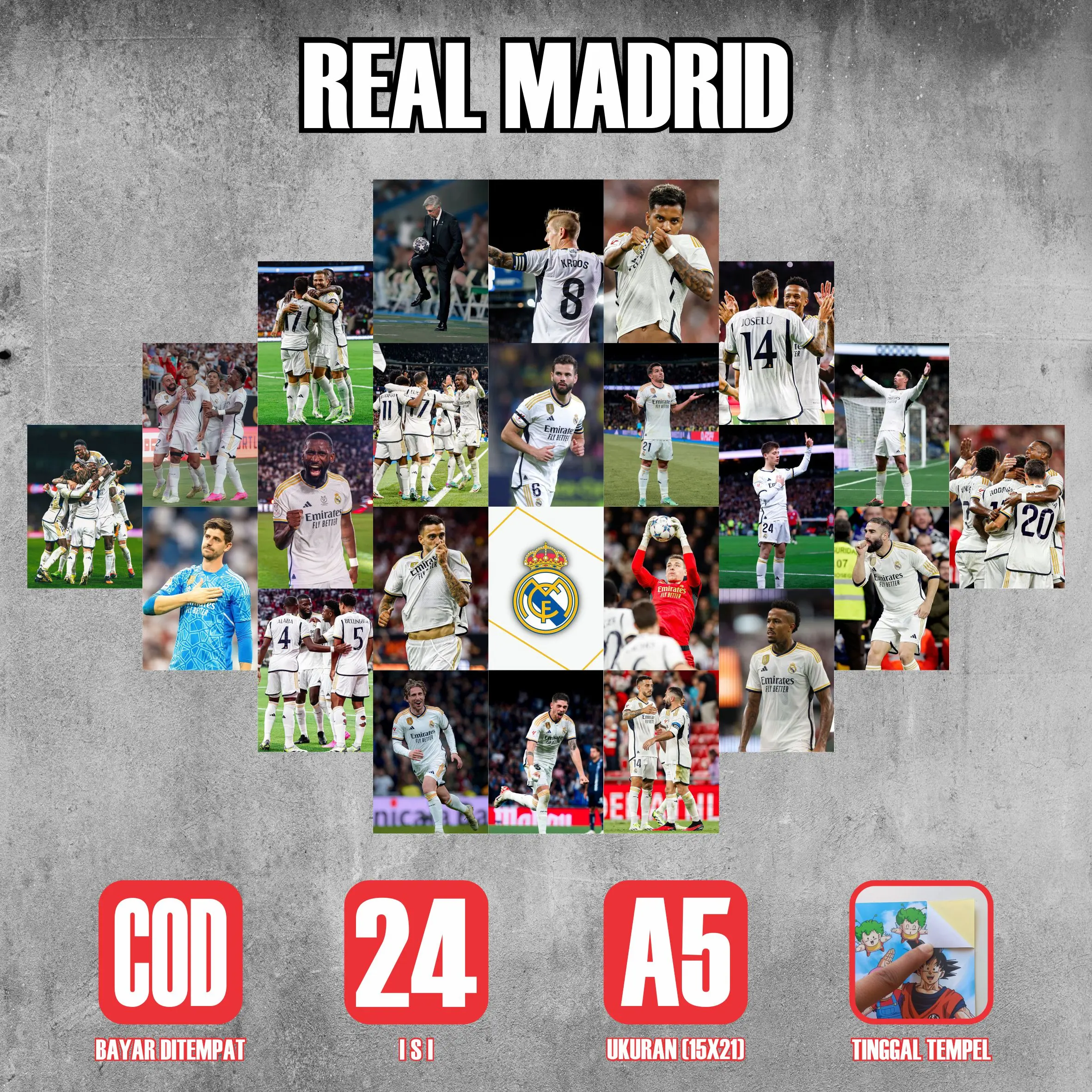 Poster Sticker Bola Real Madrid Series 24 Lembar A5