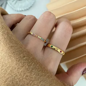 【BATIKETS】Cool Style Colorful Zircon Ring Diamond Inlaid Star Ring Female Niche Design Gold Ring