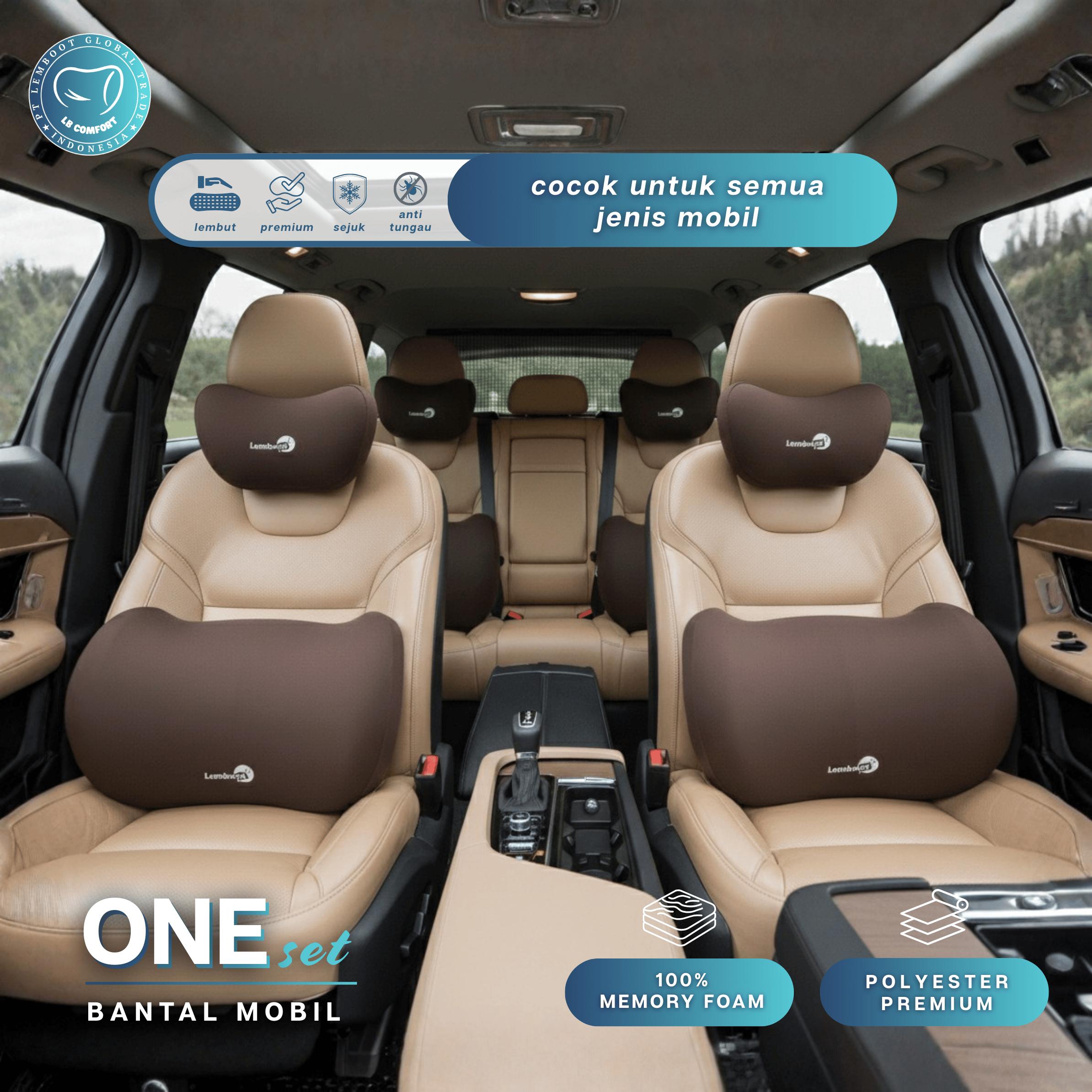 LEMBOOT Bantal Mobil Set Ergonomis Memory Foam 100% Bantal Leher & Pinggang Mobil Kenyamanan Berkendara Terbaik Cocok Semua Tipe Mobil Car Seat