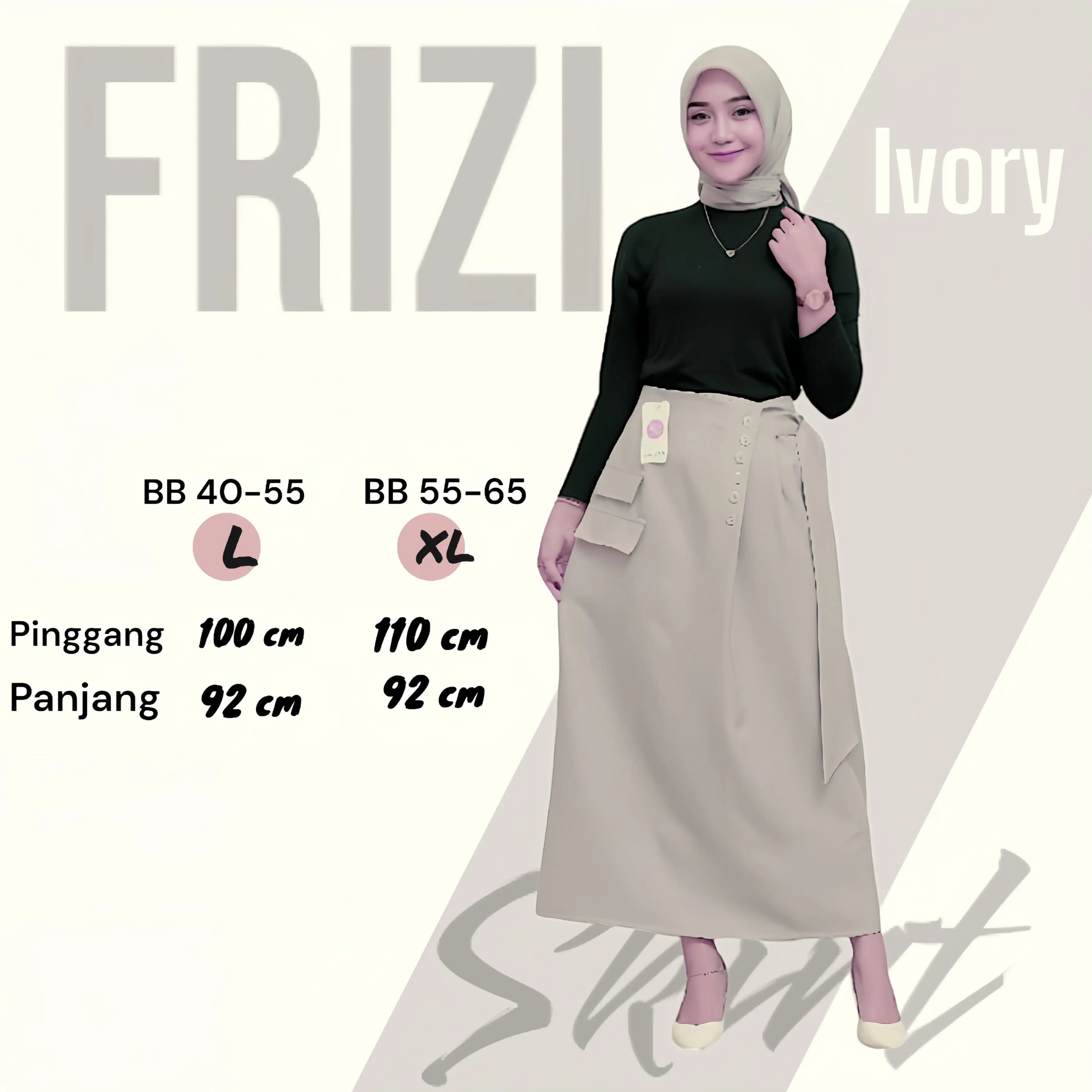 Aman Frizi Button Skirt Bahan Semi Woll / Rok Line-A / Rok Santai Polos Panjang Nyaman Tebal Aksesories Kancing Dan Pengait Samping waist