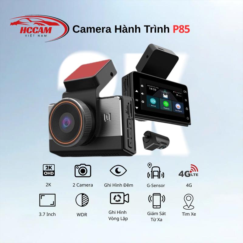 Camera Hành Trình P85 HCCAM - Ghi Hình Trước Sau Chất Lượng 2K Góc Quay Siêu Rộng Hỗ Trợ Đàm Thoại 2 Chiều Xem Xe Từ Xa Bảo Hành 12 Tháng