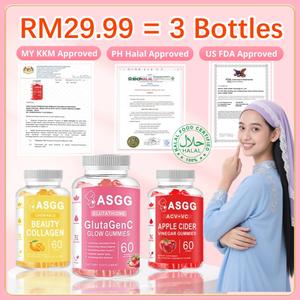 【BELI 2 BOTOL FREE 1 BOTOL】ASGG Gummies Skin Whitening Untuk Memutihkan & Melembapkan 60Biji Gula-Gula Lembut Rasa Strawberi+Mangga+Epal