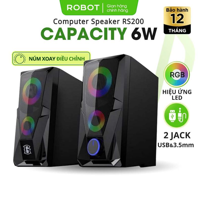 BH 12 Tháng Loa Máy Tính Để Bàn Mini ROBOT RS200 Hiệu Ứng Đèn LED RGB Âm Thanh HD Chất Lượng Cao - Kết Nối Với Laptop Điện Thoại PC | Củ Loa Nghe Nhạc
