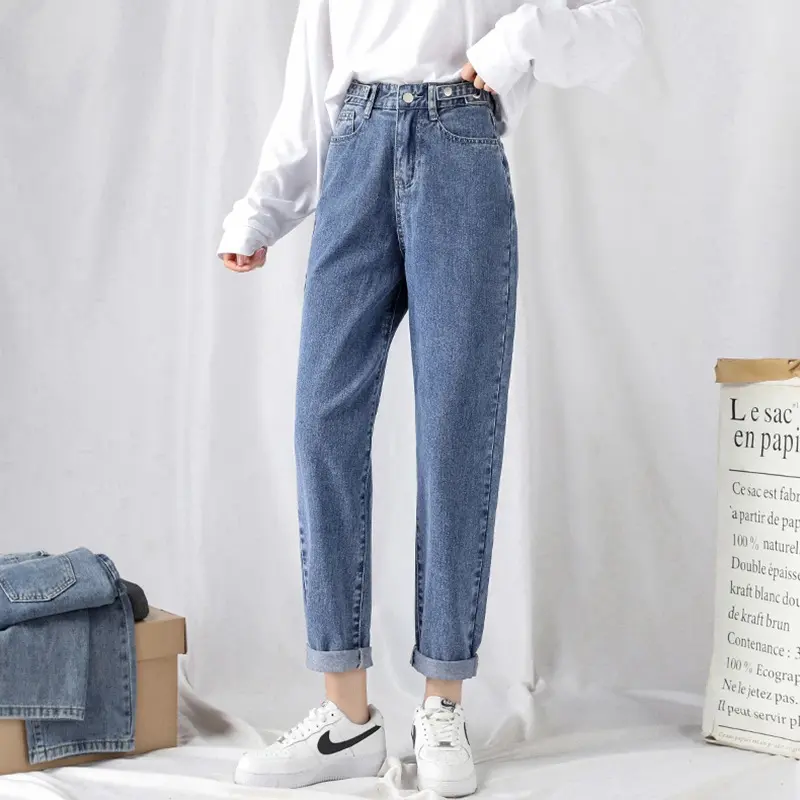 Jeansnjune Celana Jeans Wanita Boyfriend High Waist Jeans Premium Korean Style Panjang Fit Kaki Nyaman Slim Biru Denim Muda 2