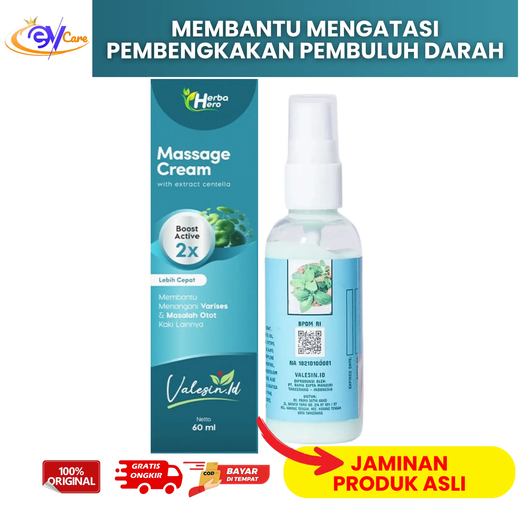 VALESIN.ID Krim Pijat Obat Varises Herbal 60 ML untuk Menjaga Kesehatan Tubuh