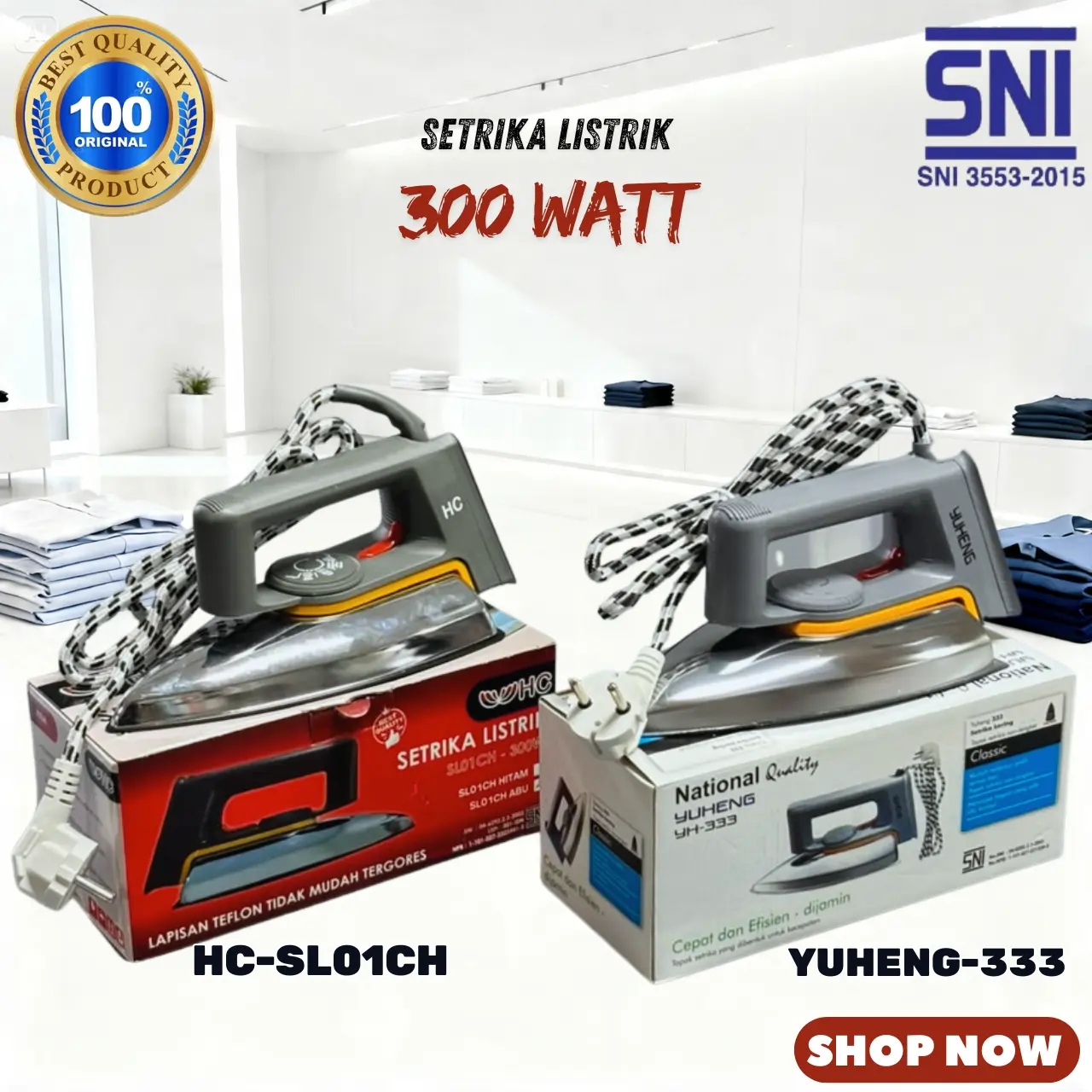 [SNI] YUHENG-333 HC-SL01CH SETRIKA BAJU STAINLESS ANTI KARAT TERLARIS TERJAMIN SNI DILENGKAPI THERMOSTAT PENJAGA SUHU (OTOMATIS NYALA/MATI) LARIS VIRAL