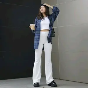 Flare Pants Cutbray Scuba - Pinggang Higwaest Bahan Setrechi