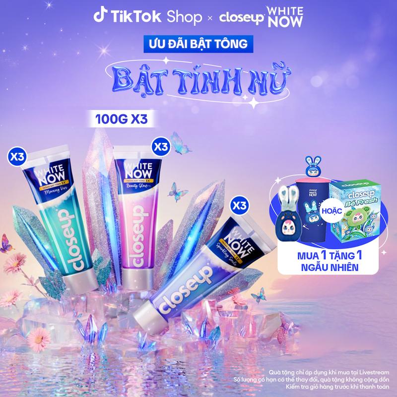 Bộ Sưu Tập Tính Nữ Combo 3 Kem đánh răng Closeup White Now - Trắng Bật Tông 3X TỨC THÌ với Công nghệ Ánh Sáng Xanh 100g 1