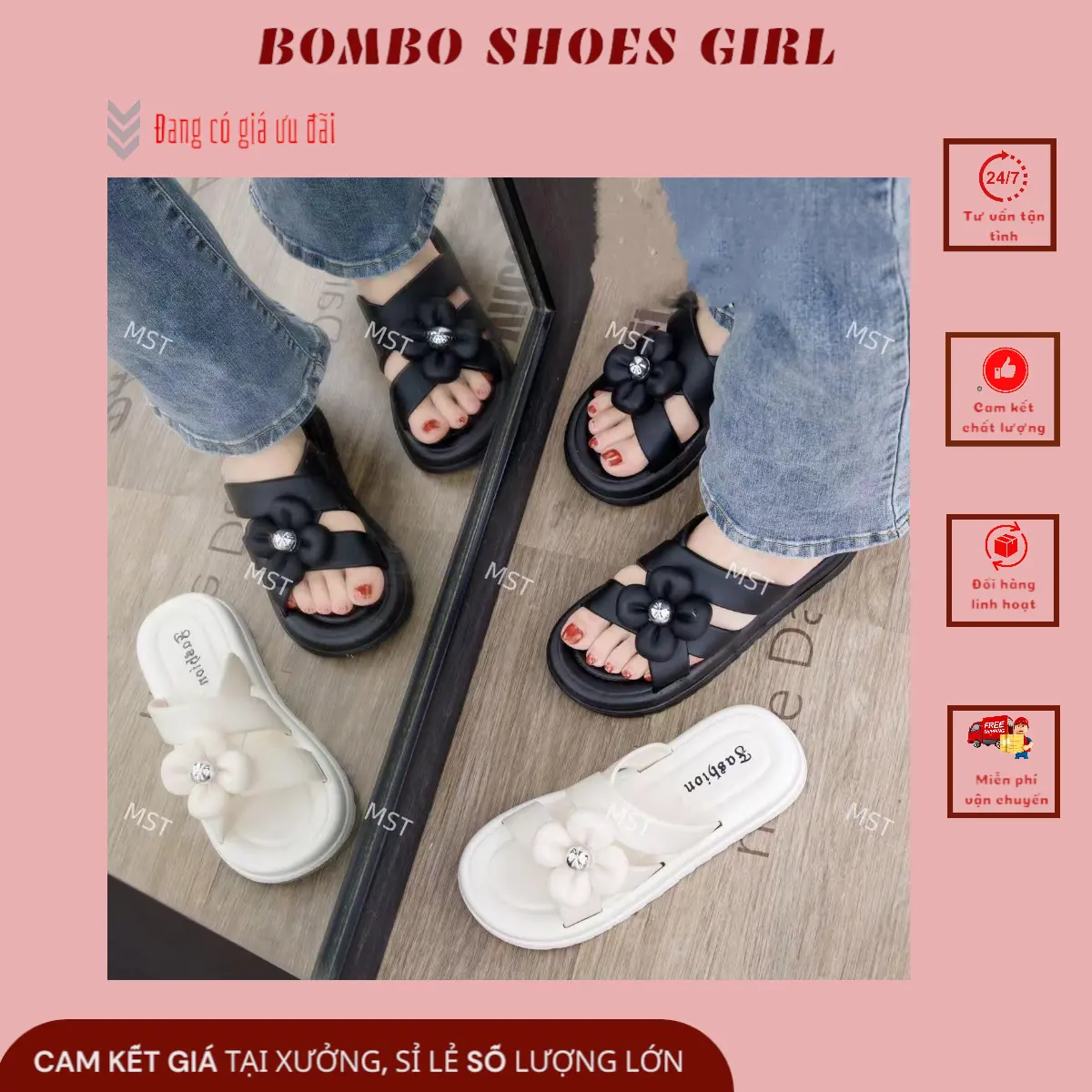 HÀNG XỊN -GIÁ  XINH--- Dép nữ 3 quai chéo họa tiết bông hoa siêu xinh Có Quai - Slipper - DéP