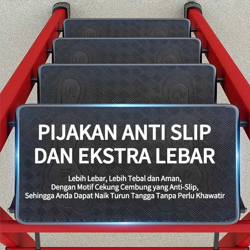 MUSIKO Tangga Lipat Multifungsi dengan 3 - 8 Langkah: 250kg Keamanan, Anti-Slip, Garansi 1 Tahun, COD, Ideal untuk Ibu Rumah Tangga & Tukang Bangunan!
