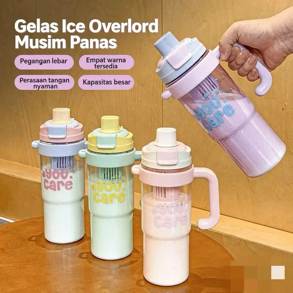 Botol Minum YouCare/ Tumbler 1200 mL untuk Minuman Dingin / Ice dengan Handle Nyaman di Tangan dan Sedotan Higienis