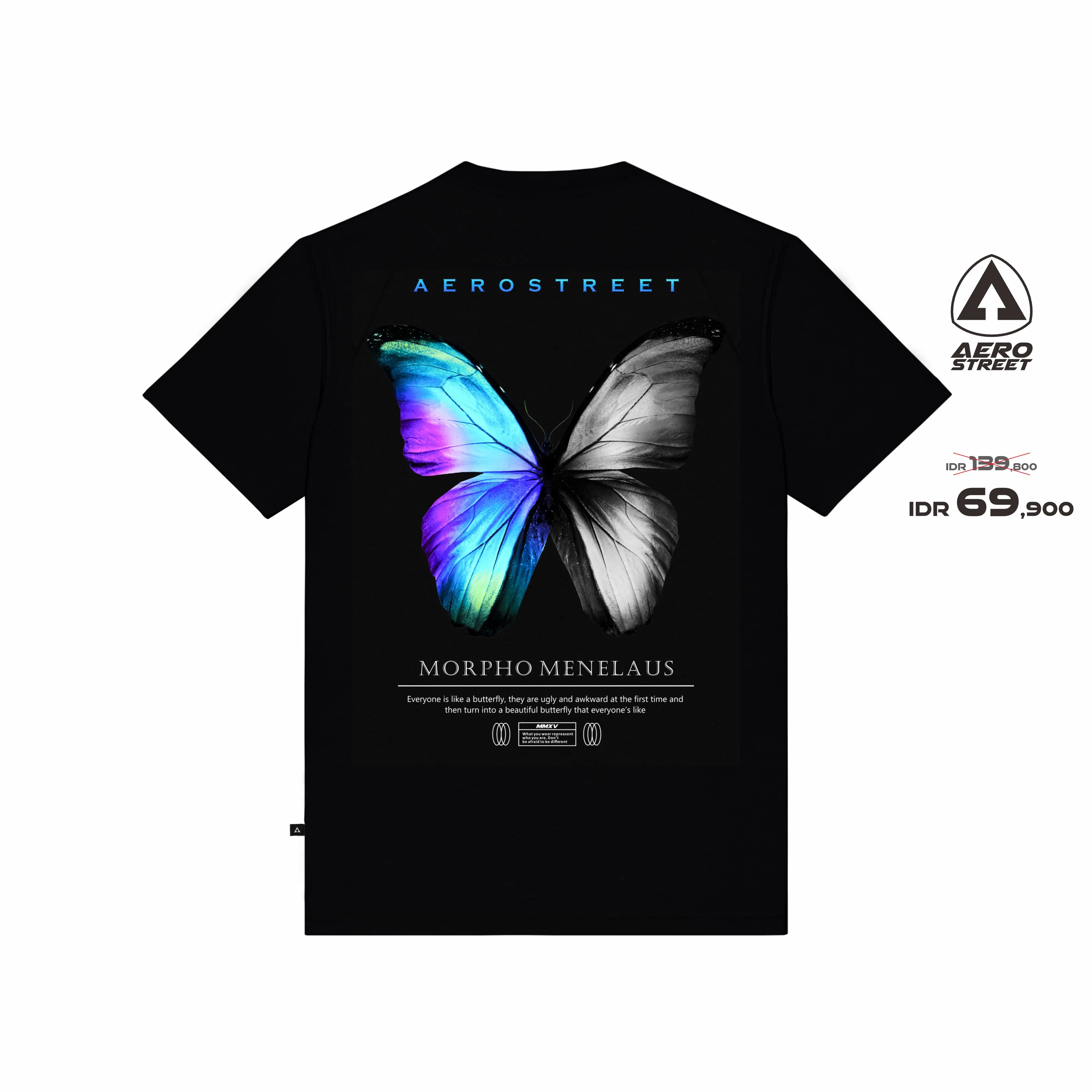 Aerostreet T Shirt Morpho Menelaus Hitam Kaos T-Shirt AADAA