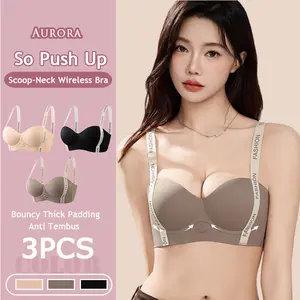 3PCS Bra Push Up 3D Cup Bulat 3D Penyangga Lembut W Mengumpul Tanpa Jejak bra push-up Penyangga Lembut W Cup 3D Bisa Dicuci dengan Mesin Lembut Tanpa Kawat Tinggi Samping Lebih 2401