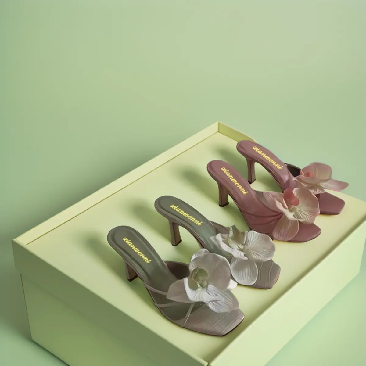 Fairy Style Flower Slippers for Women Summer Outdoor New Style with Skirts High Heels Stiletto Beautiful Sandals Shoes Footwear Girl Comfort Decor White 2 Inch Beige (Upgraded Version)