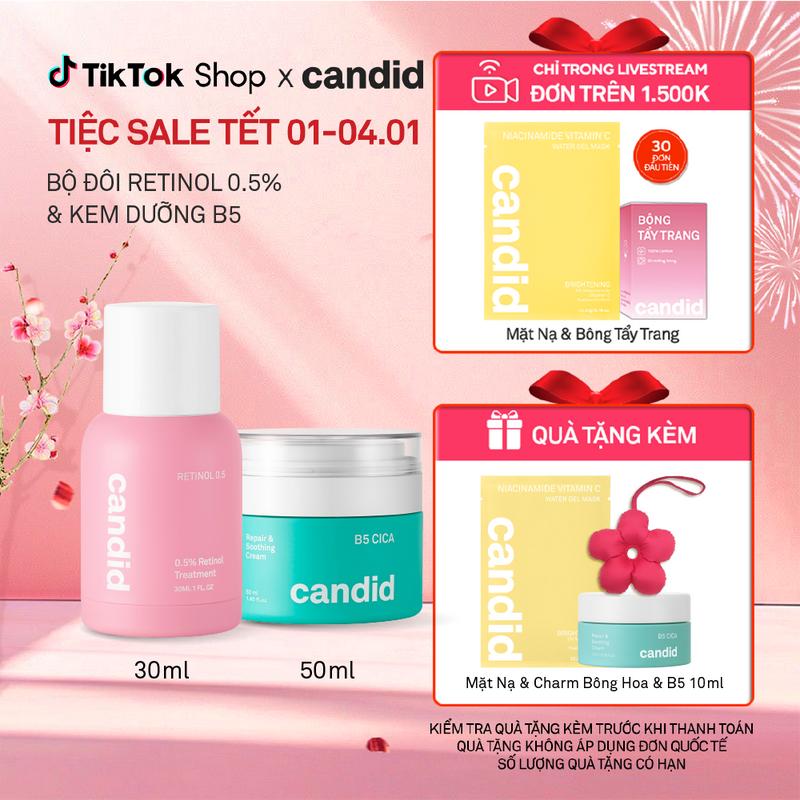  Bộ Đôi Hỗ Trợ Cải Thiện Và Phục Hồi Làn Da Candid Retinol 0.5% 30ml & Kem Dưỡng B5 Cica 50ml 