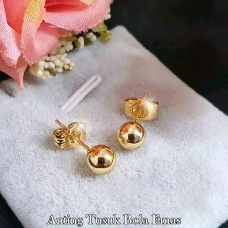 Anting Lada Giwang Tusuk Pentol Titanium Wanita Anti Karat Earrings Perhiasan Lapis Emas 24k Terbaru 3