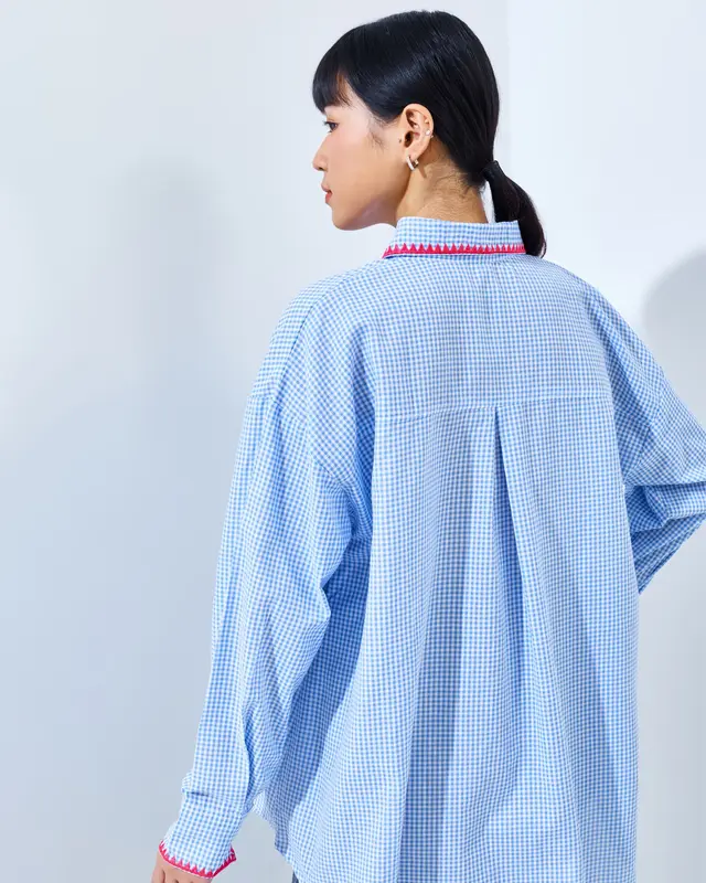 DAC Chara Bow Top | Tartan Shirt Kemeja Kotak Kotak Oversize | Atasan Wanita Lengan Panjang Bordir Pita Pink | Coquette Blouse Jumbo 7