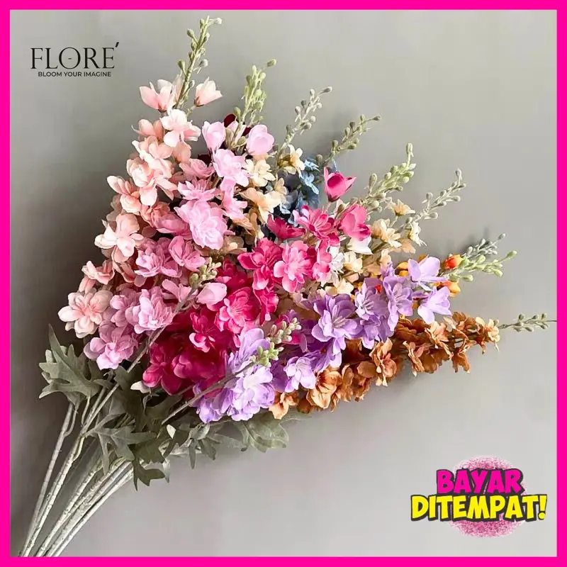 Bunga Snapdragon Cabang2 Bunga Delphinium Sedap Malam/Bunga Artificial Dekorasi/ Bunga Palsu Sedap Malam Dekorasi Tulip (W-189-9) 7