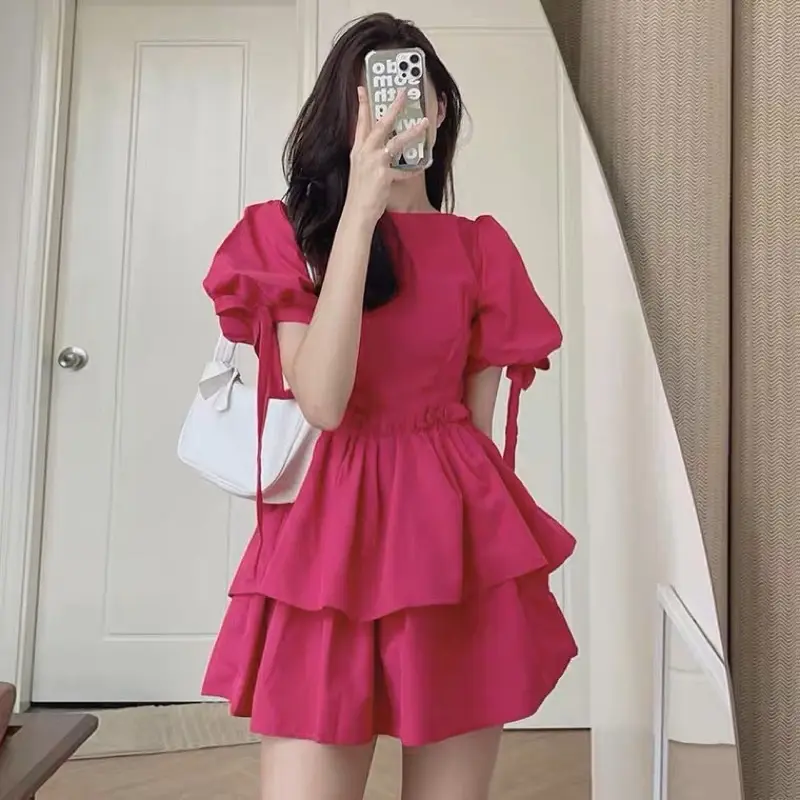 Puffy mini dress wanita gaun main casual korean look style| by duta busana purbalingga