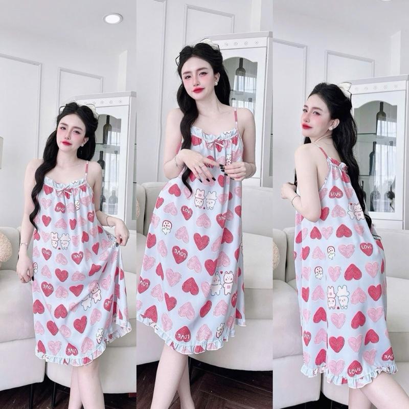  Váy Ngủ Lụa 100D Mềm Hai Dây - Hoa Nhí Dễ Thương- Mát Mẻ Thoải Mái Mùa Hè-  40-75kg  