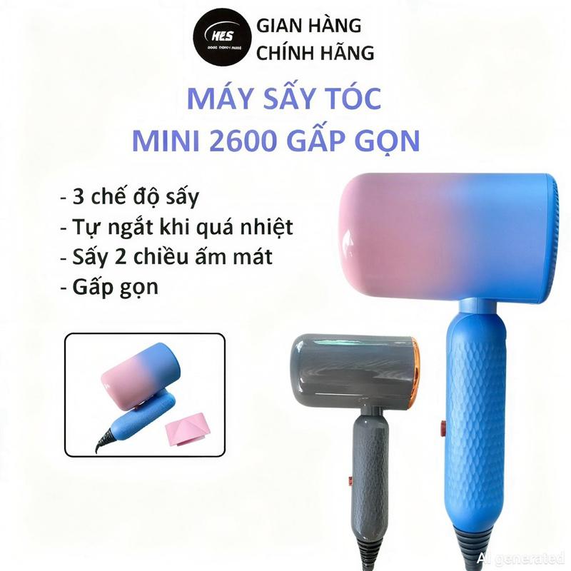 Máy sấy tóc gấp gọn 3 chế độ sấy ấm mát kèm ion âm xanh giảm khô xơ tóc, thiết kế chống quá nhiệt máy  sấy