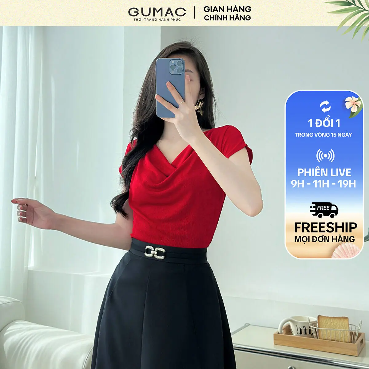 GUMAC - Áo thun cổ đổ thời trang ATE01031 Nữ Nhung Top Women Nữ Cổ Tròn