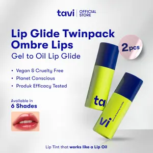 [OMBRE LIPS] TAVI 2 Lip Glide Bundle - Gel to Oil Staining Lip Glide (Oil Infused Glossy Lip Tint) - Liptint Tahan 12 Jam | Ringan & Melembapkan|Cocok untuk Semua Undertone Kulit Sawo Matang Kuning Langsat