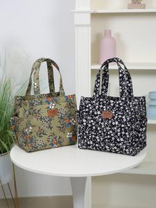 Bolsa para lonchera de tela gruesa, estampado floral, diseño simple y a la moda, cierre con cremallera, bolsa portátil para el trabajo, bolsa para compras, estilo retro