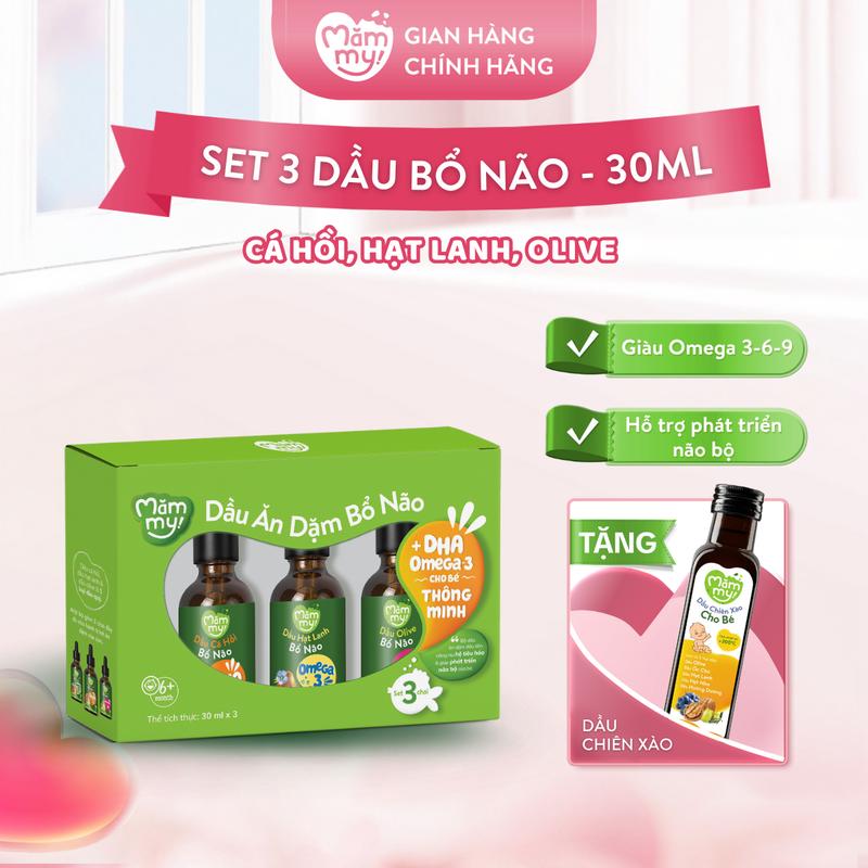 Set 3 Dầu Ăn Dặm MĂMMY (Cá Hồi, Hạt Lanh, Olive, Óc Chó, Bơ, Gấc) Bổ Sung DHA, Omega Giúp Cho Bé Từ 6 Tháng Phát Triển Trí Não, Chai 30ml [CX]